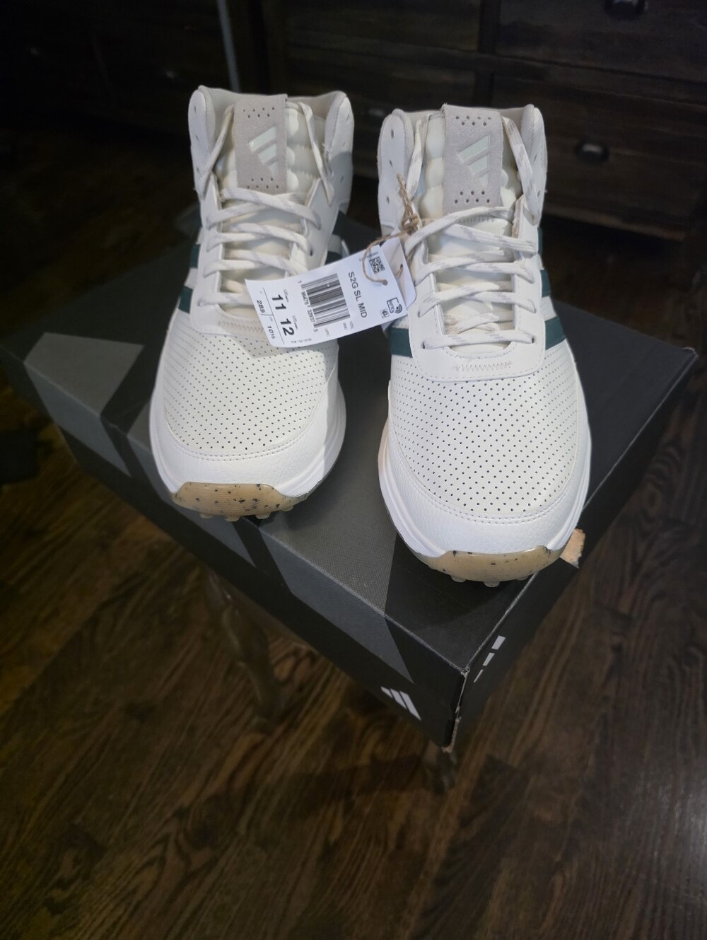adidas Men's White High-Top Sneakers with Dark Green Stripes